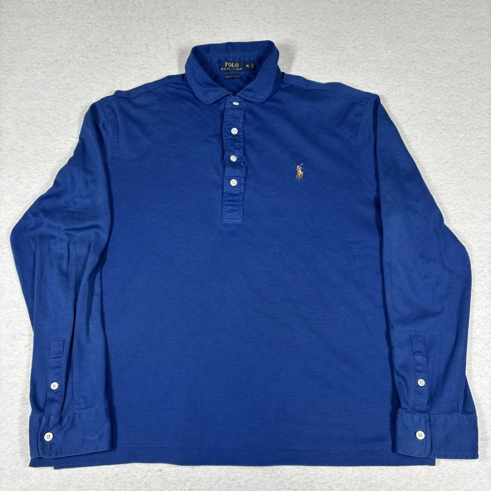 Polo Ralph Lauren Mens Pima Soft Touch Polo Shirt XL Blue Long Sleeve Flesh Pony